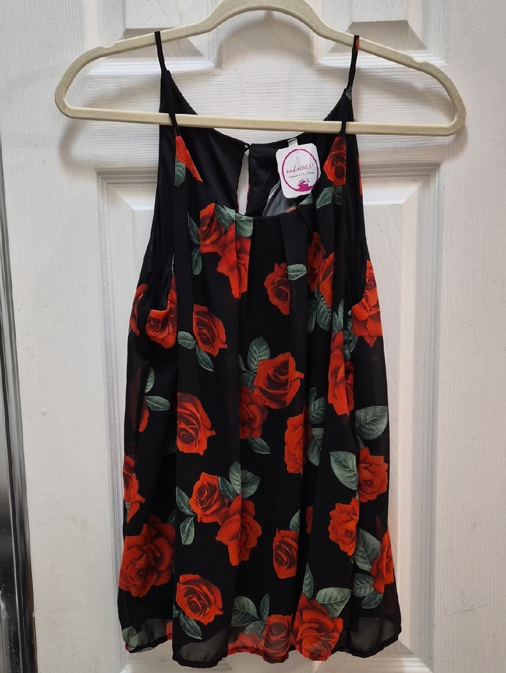 DNA couture Black Camisole with Red Rose Print